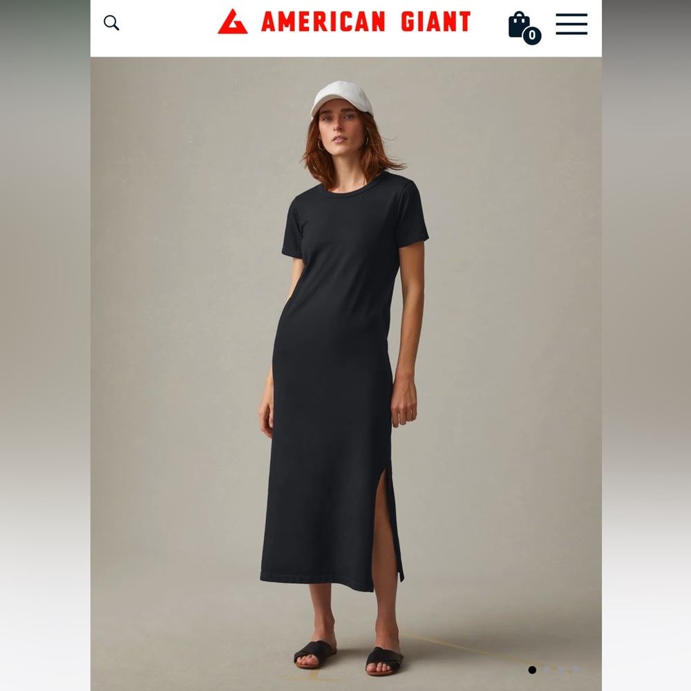 American Giant Black Midi T-Shirt Dress with Side Slit